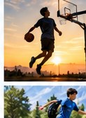 Basketball practice at sunset