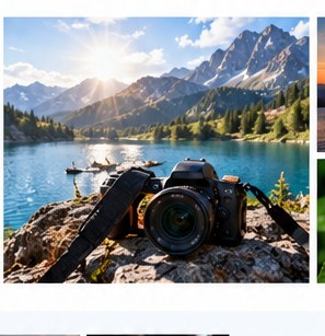 Camera overlooking a mountain lake